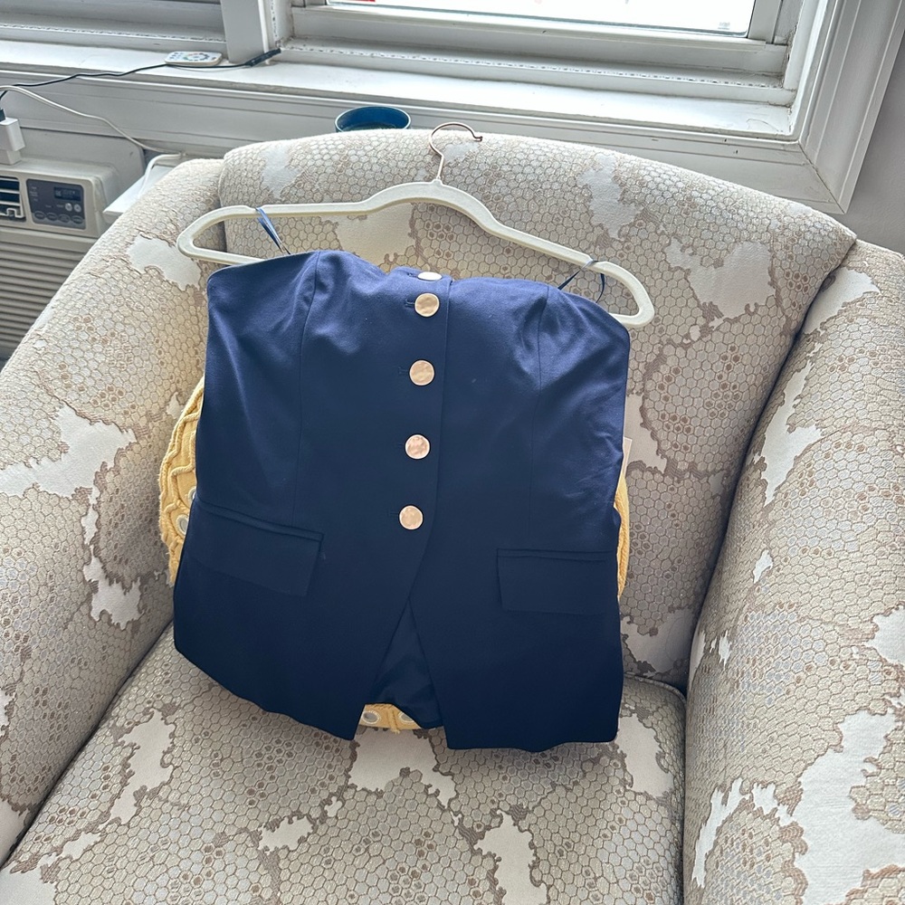 Navy Strapless Top with Gold Buttons